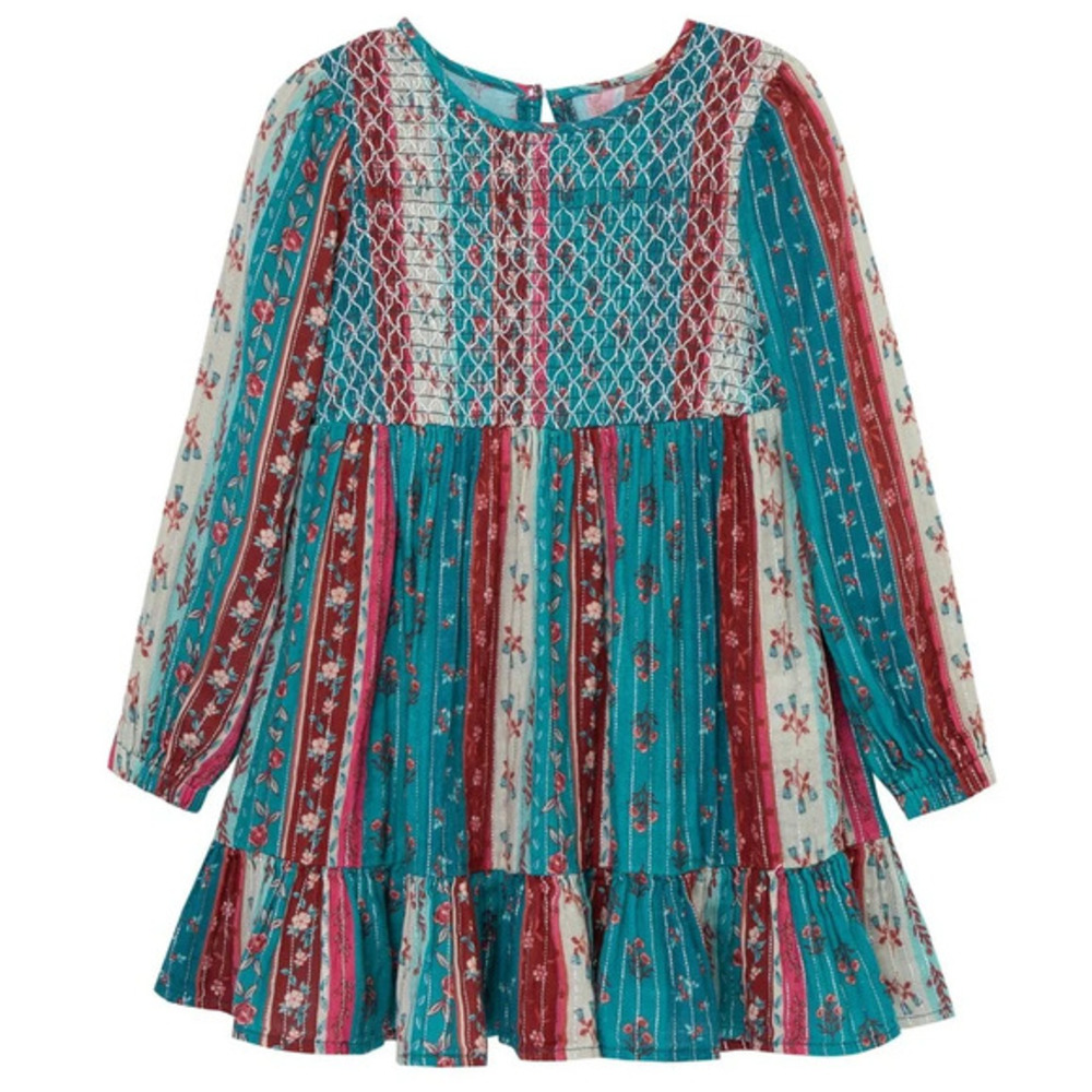 Peek Green & Red Mixed Florals Metallic Dress in Toddlers 3T NWOT